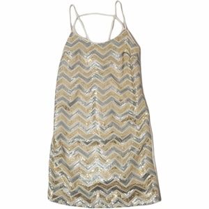 Forever 21 Gold and White Patterned Sequined Dress